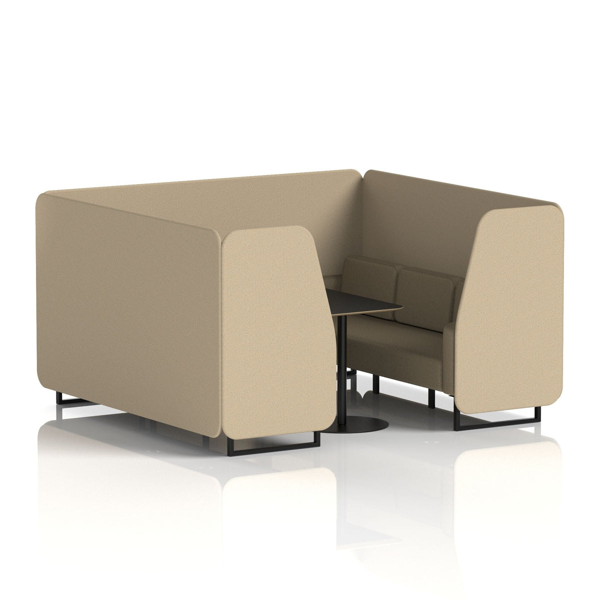 Commercial 6 Seater Privacy Booth with Black Table – Two Tone – Crib 5 Main Line Flax - Upminster Panels And Bank Sofa Black - Industrious Decor