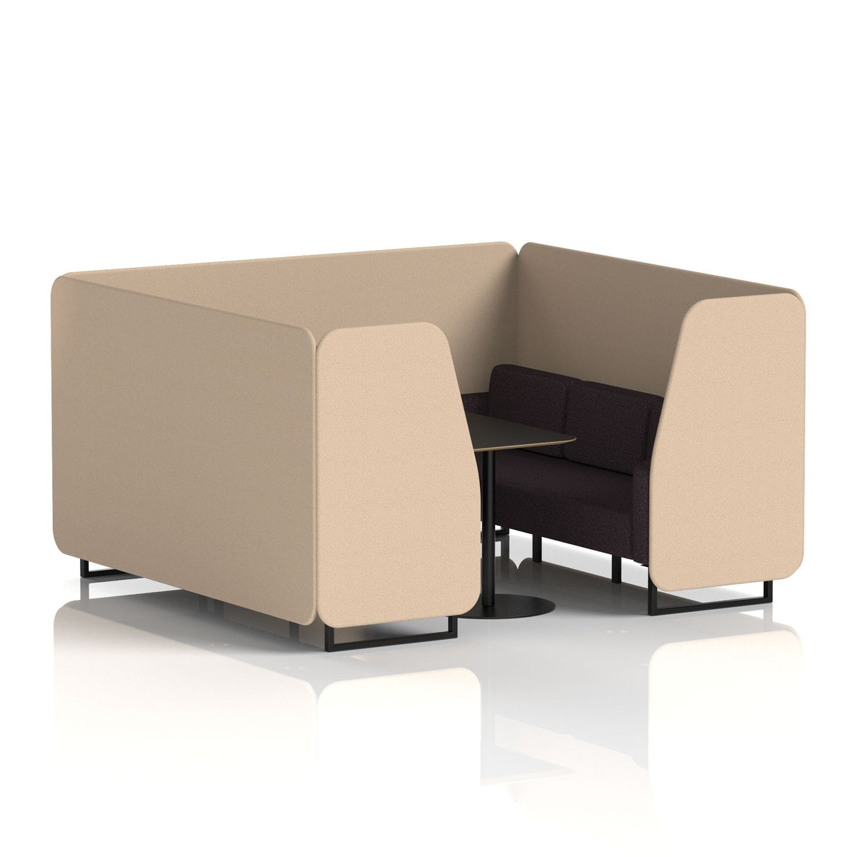 Commercial 6 Seater Privacy Booth with Black Table – Two Tone – Crib 5 Synergy - Affix Panels And Wed Sofa Black - Industrious Decor