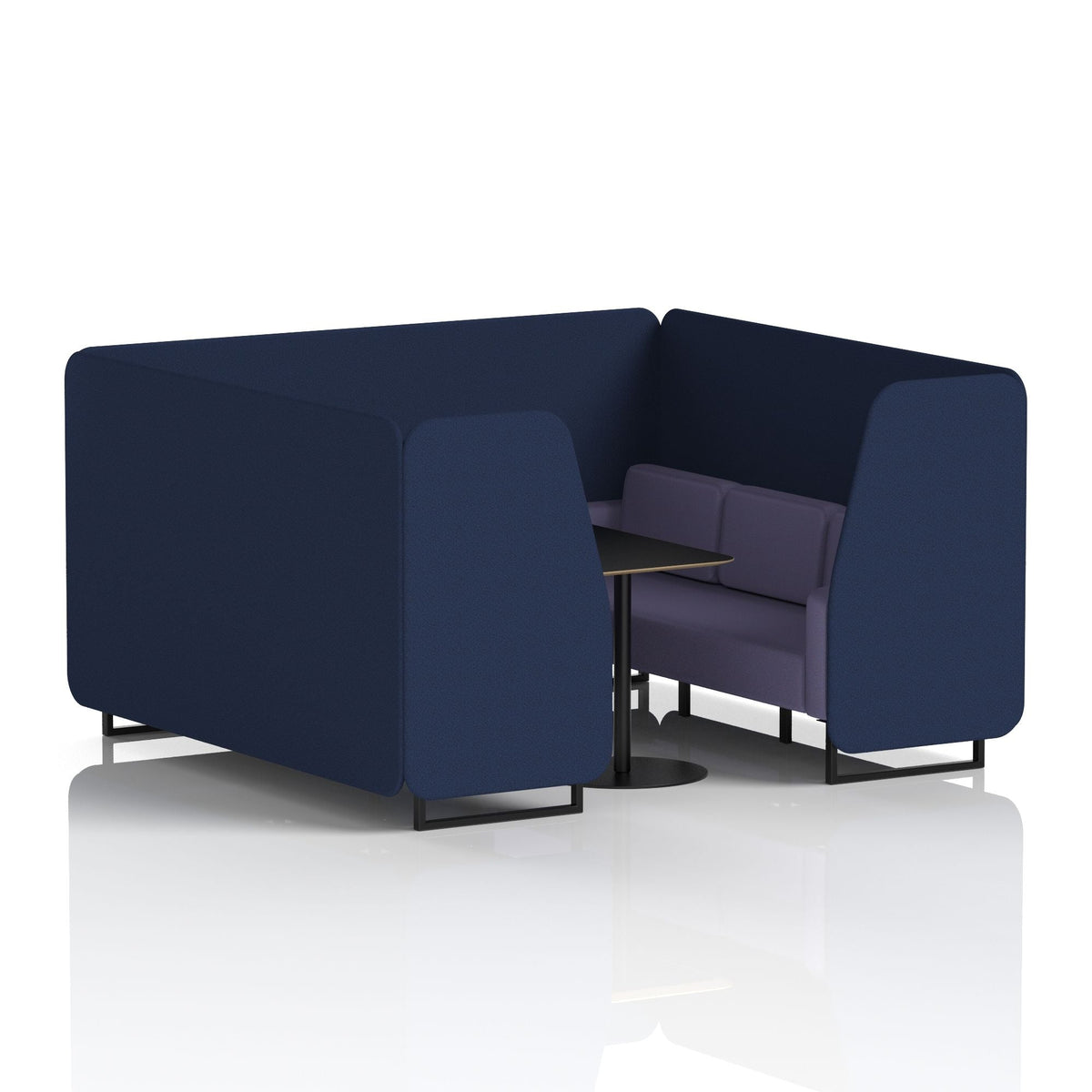 Commercial 6 Seater Privacy Booth with Black Table – Two Tone – Crib 5 Synergy - Alike Panels And Order Sofa Black - Industrious Decor