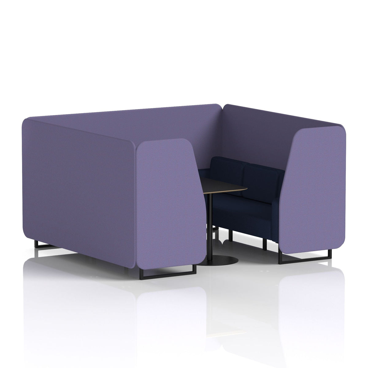 Commercial 6 Seater Privacy Booth with Black Table – Two Tone – Crib 5 Synergy - Order Panels And Alike Sofa Black - Industrious Decor