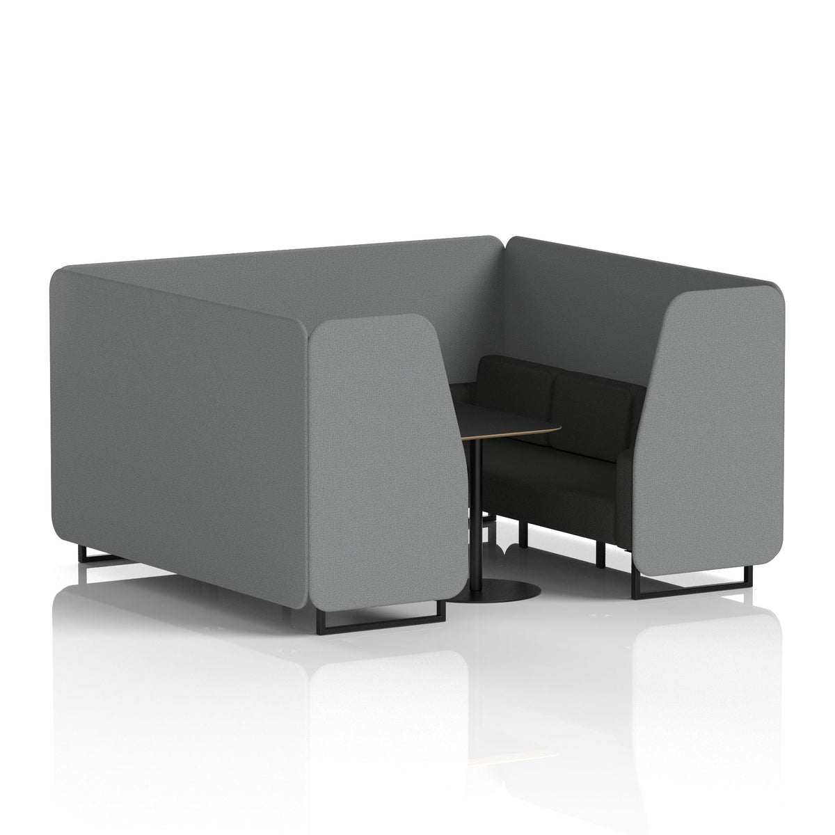 Commercial 6 Seater Privacy Booth with Black Table – Two Tone – Crib 5 Synergy - Partner Panels And Mix Sofa Black - Industrious Decor