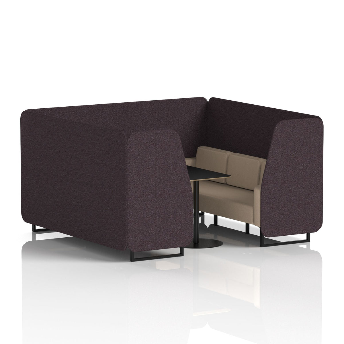 Commercial 6 Seater Privacy Booth with Black Table – Two Tone – Crib 5 Synergy - Wed Panels And Affix Sofa Black - Industrious Decor