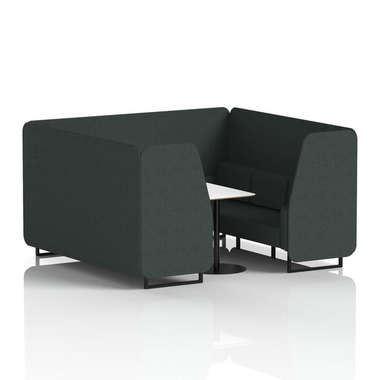 Commercial 6 Seater Privacy Booth with White Table – Single Tone – Crib 5 Rivet - Charcoal Panels And Sofa Black - Industrious Decor