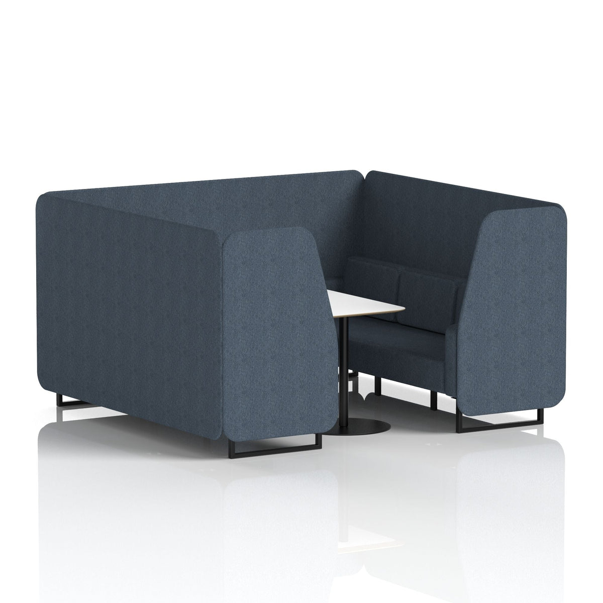Commercial 6 Seater Privacy Booth with White Table – Single Tone – Crib 5 Rivet - Crucible Panels And Sofa Black - Industrious Decor