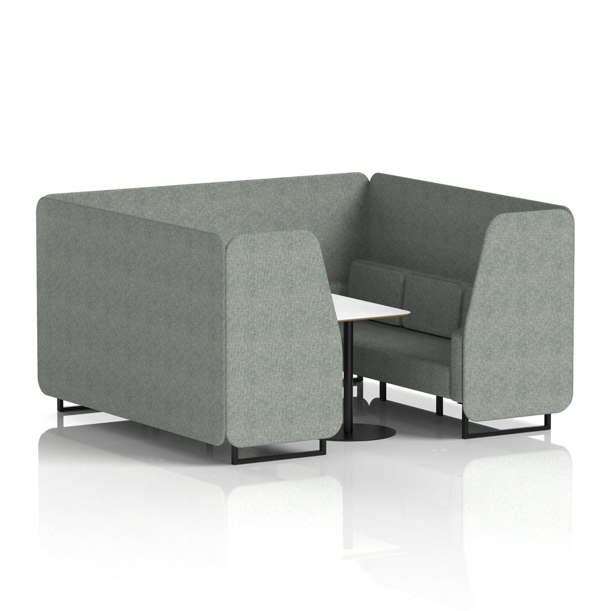Commercial 6 Seater Privacy Booth with White Table – Single Tone – Crib 5 Rivet - Prime Panels And Sofa Black - Industrious Decor
