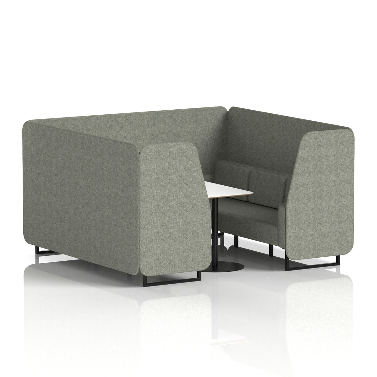 Commercial 6 Seater Privacy Booth with White Table – Single Tone – Crib 5 Rivet - Vitreous Panels And Sofa Black - Industrious Decor