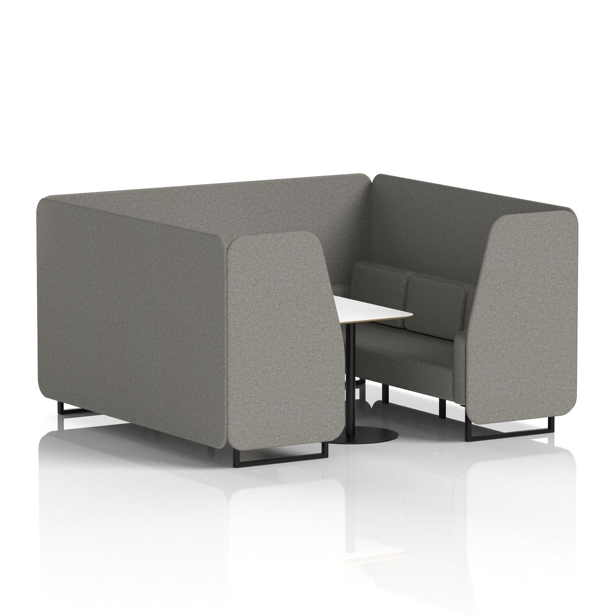 Commercial 6 Seater Privacy Booth with White Table – Single Tone – Crib 5 X2 - Number Panels And Sofa Black - Industrious Decor