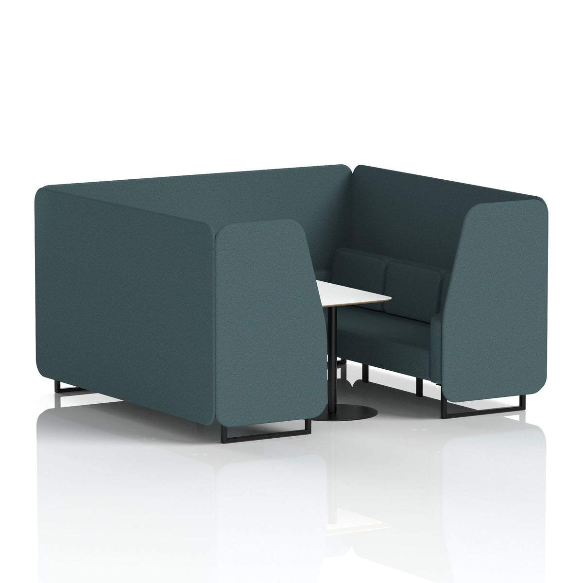 Commercial 6 Seater Privacy Booth with White Table – Single Tone – Crib 5 X2 - Polygon Panels And Sofa Black - Industrious Decor