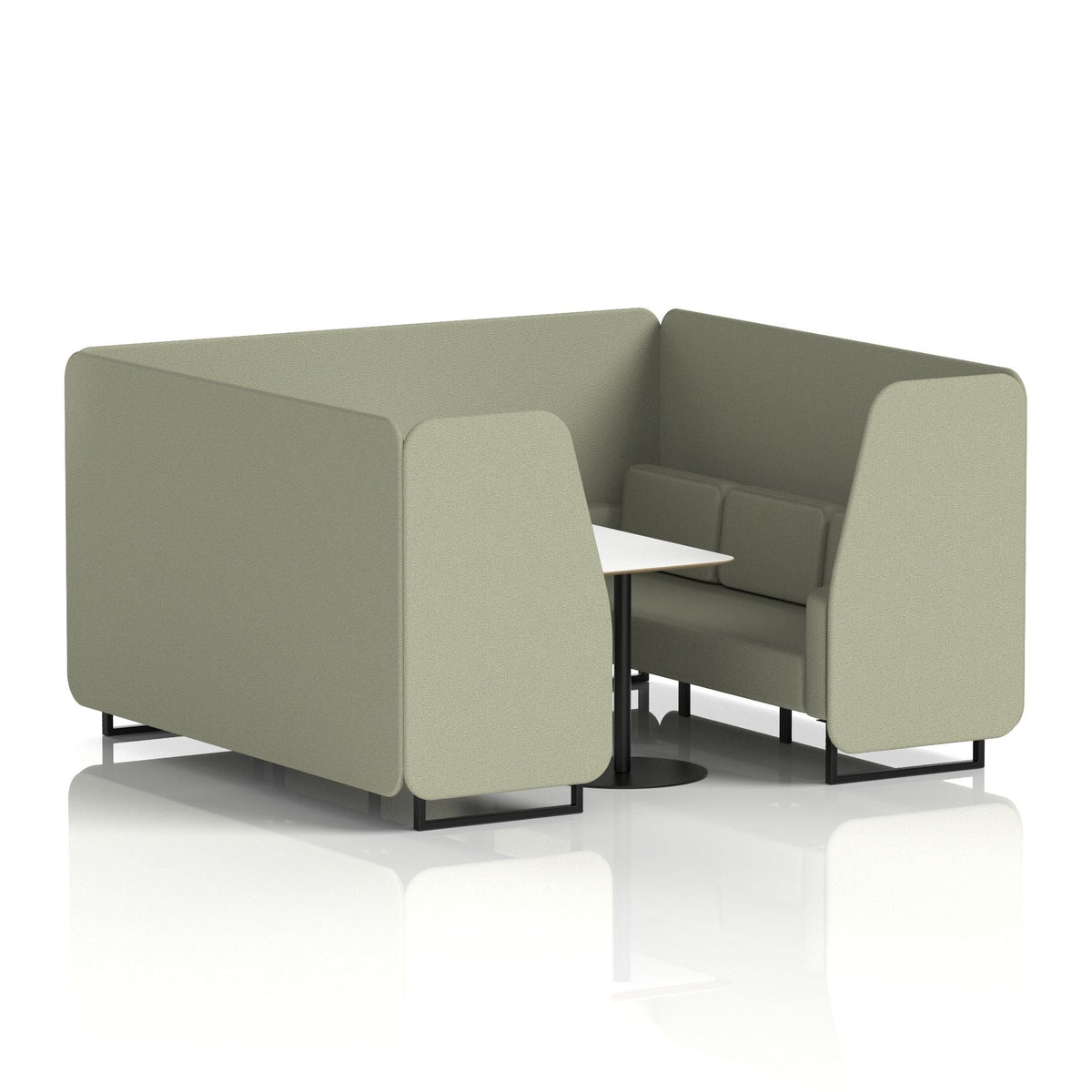 Commercial 6 Seater Privacy Booth with White Table – Single Tone – Crib 5 Main Line Flax - Newbury Panels And Sofa Black - Industrious Decor