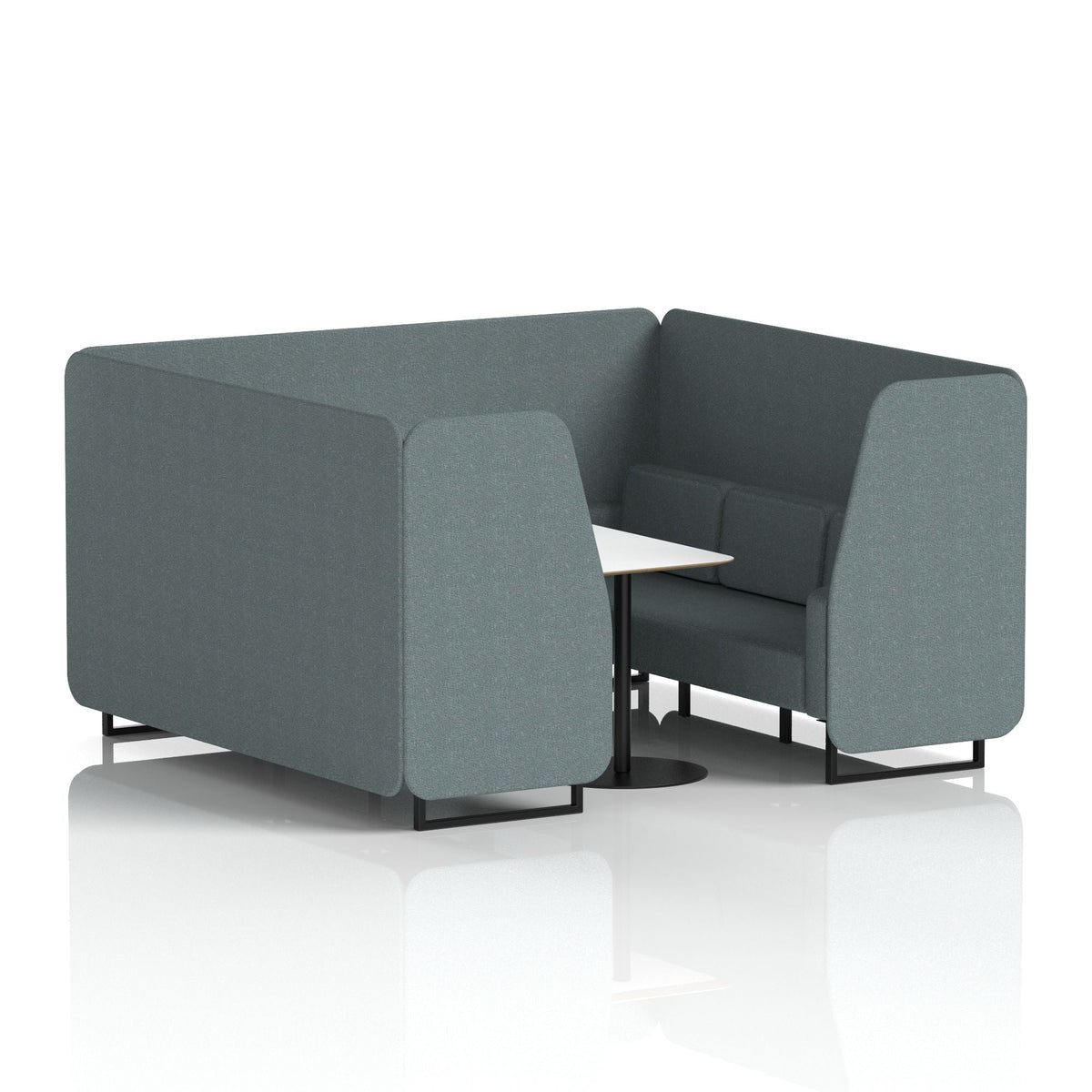 Commercial 6 Seater Privacy Booth with White Table – Single Tone – Crib 5 Main Line Flax - Westminster Panels And Sofa Black - Industrious Decor