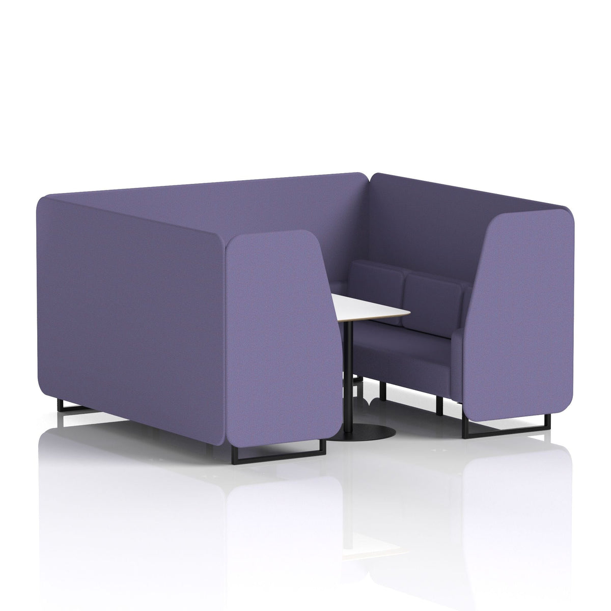 Commercial 6 Seater Privacy Booth with White Table – Single Tone – Crib 5 Synergy - Order Panels And Sofa Black - Industrious Decor