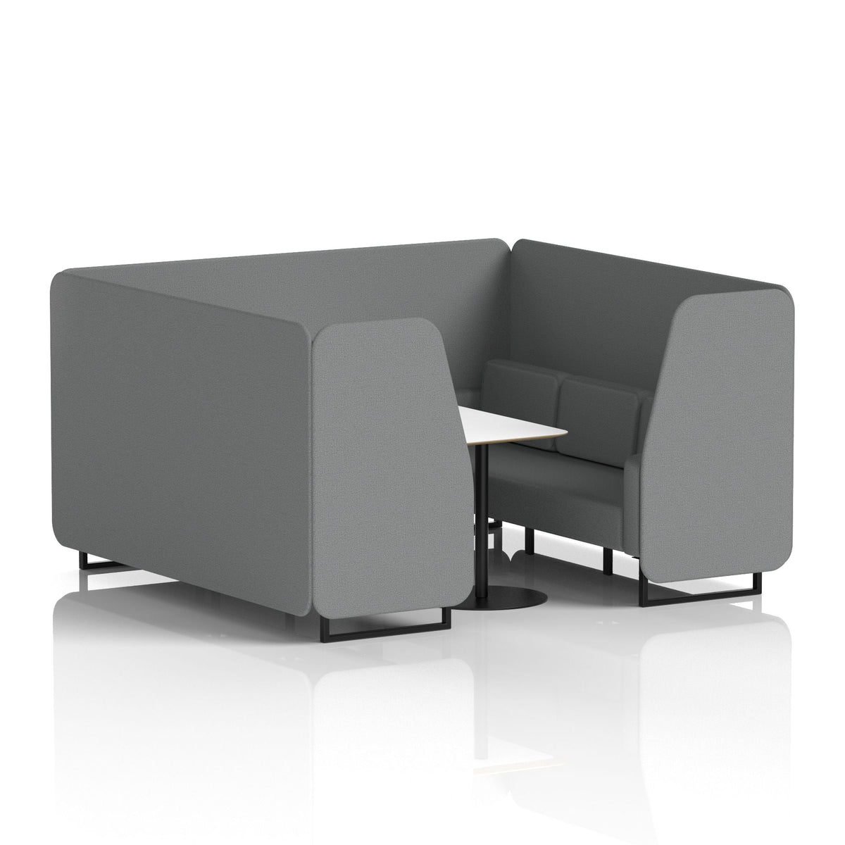 Commercial 6 Seater Privacy Booth with White Table – Single Tone – Crib 5 Synergy - Partner Panels And Sofa Black - Industrious Decor