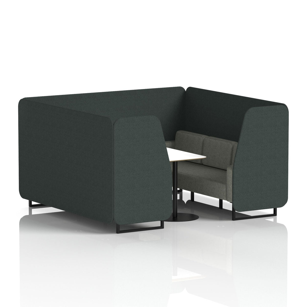 Commercial 6 Seater Privacy Booth with White Table – Two Tone – Crib 5 Rivet - Charcoal Panels And Vitreous Sofa Black - Industrious Decor