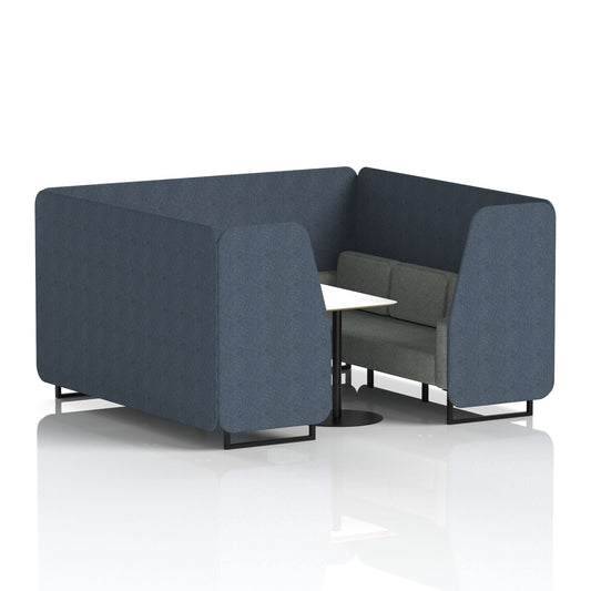 Commercial 6 Seater Privacy Booth with White Table – Two Tone – Crib 5 Rivet - Crucible Panels And Prime Sofa Black - Industrious Decor