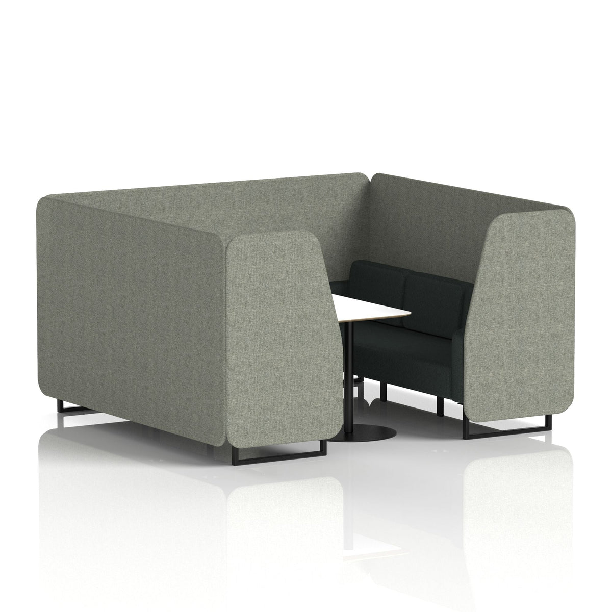 Commercial 6 Seater Privacy Booth with White Table – Two Tone – Crib 5 Rivet - Vitreous Panels And Charcoal Sofa Black - Industrious Decor