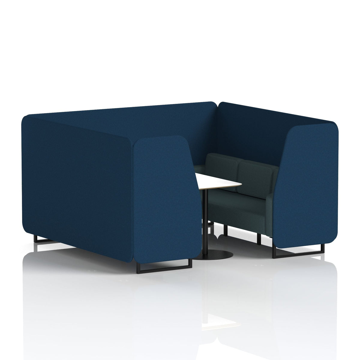 Commercial 6 Seater Privacy Booth with White Table – Two Tone – Crib 5 X2 - Calculus Panels And Polygon Sofa Black - Industrious Decor