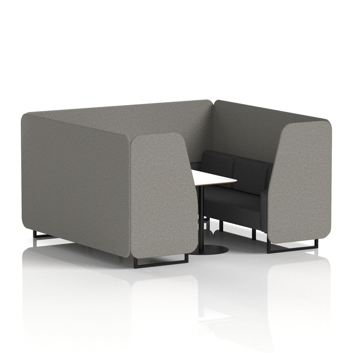 Commercial 6 Seater Privacy Booth with White Table – Two Tone – Crib 5 X2 - Number Panels And Arithmetic Sofa Black - Industrious Decor