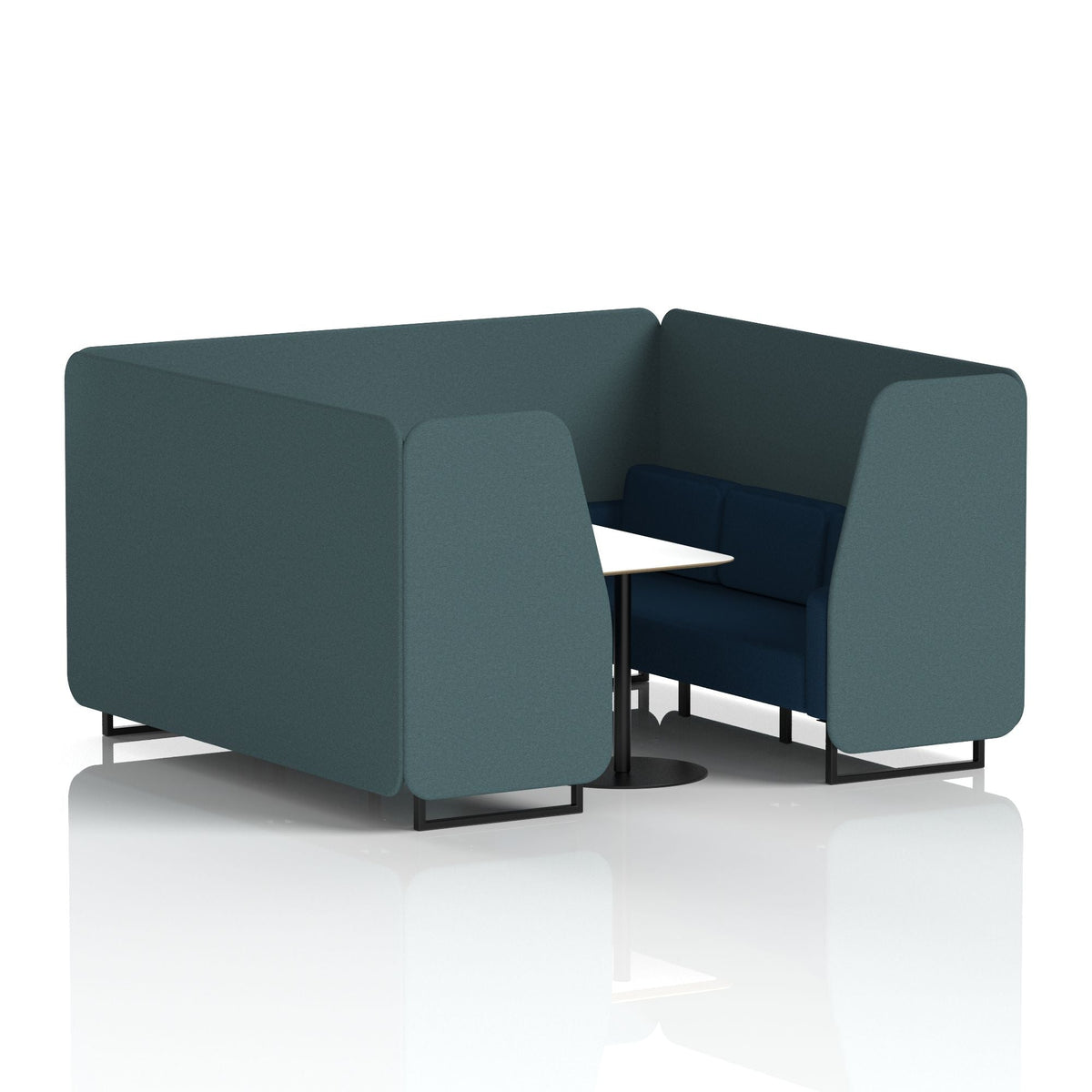 Commercial 6 Seater Privacy Booth with White Table – Two Tone – Crib 5 X2 - Polygon Panels And Calculus Sofa Black - Industrious Decor