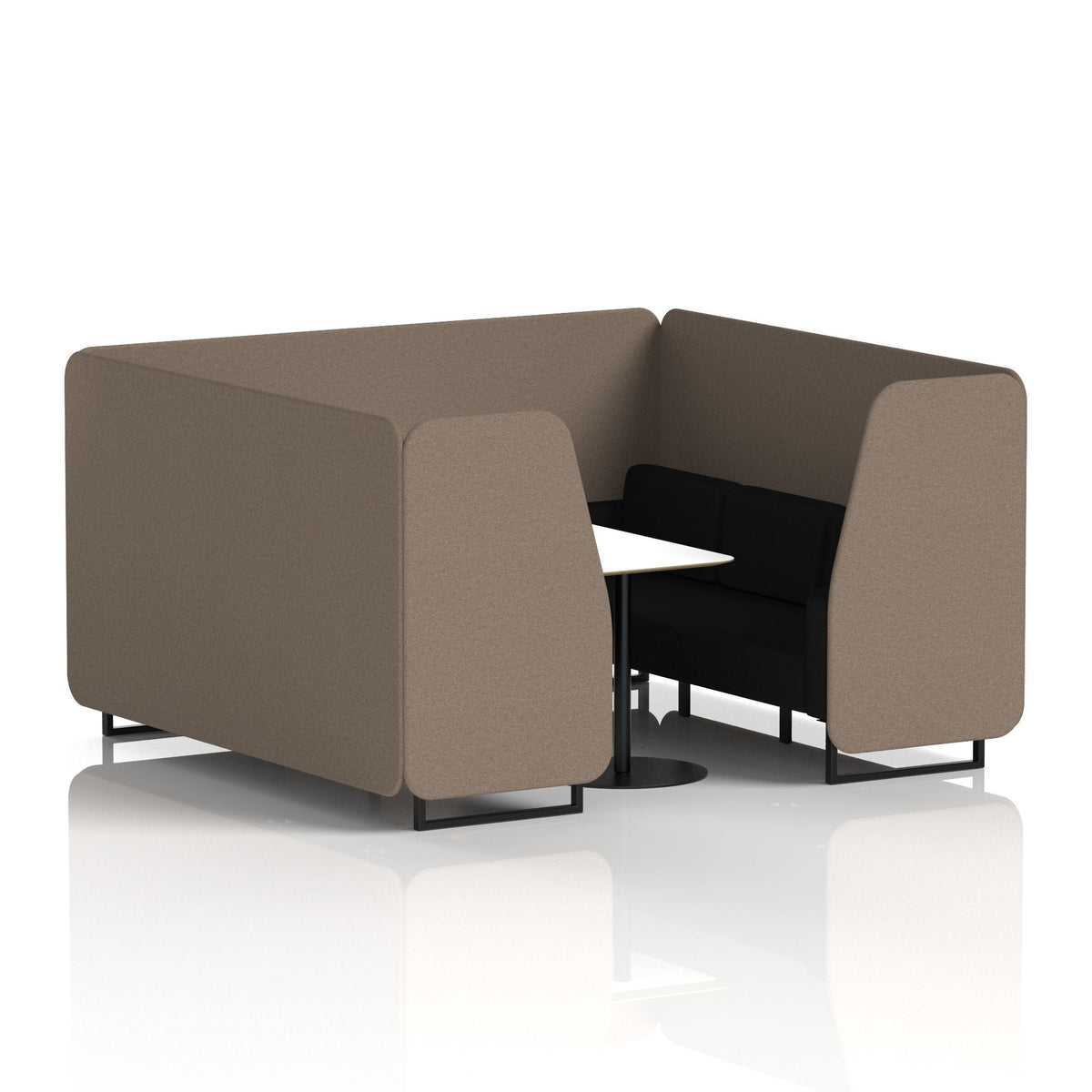 Commercial 6 Seater Privacy Booth with White Table – Two Tone – Crib 5 X2 - Theory Panels And Diameter Sofa Black - Industrious Decor