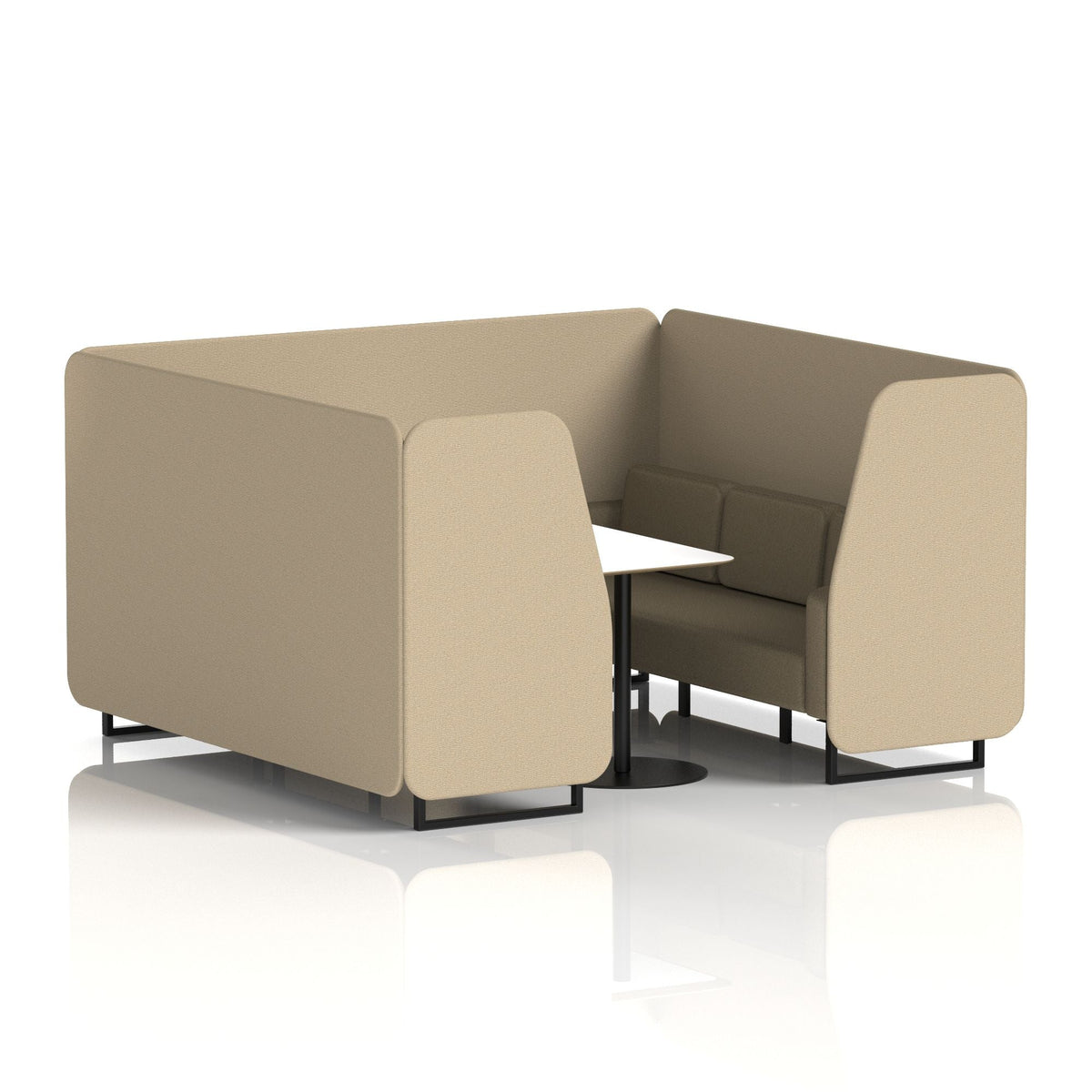 Commercial 6 Seater Privacy Booth with White Table – Two Tone – Crib 5 Main Line Flax - Upminster Panels And Bank Sofa Black - Industrious Decor