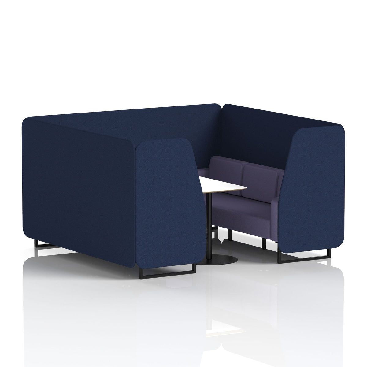 Commercial 6 Seater Privacy Booth with White Table – Two Tone – Crib 5 Synergy - Alike Panels And Order Sofa Black - Industrious Decor