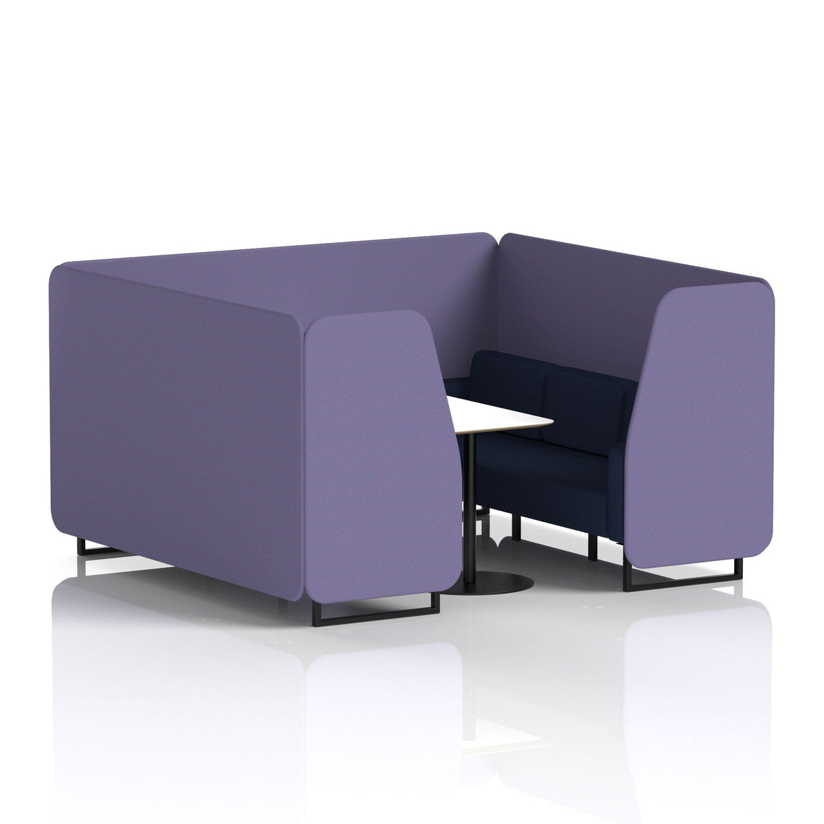 Commercial 6 Seater Privacy Booth with White Table – Two Tone – Crib 5 Synergy - Order Panels And Alike Sofa Black - Industrious Decor