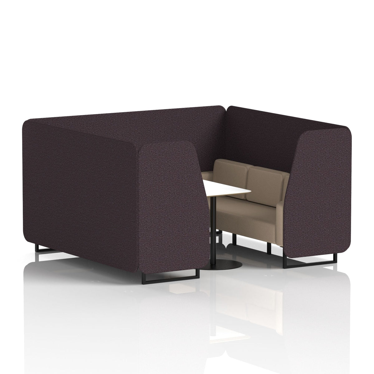 Commercial 6 Seater Privacy Booth with White Table – Two Tone – Crib 5 Synergy - Wed Panels And Affix Sofa Black - Industrious Decor