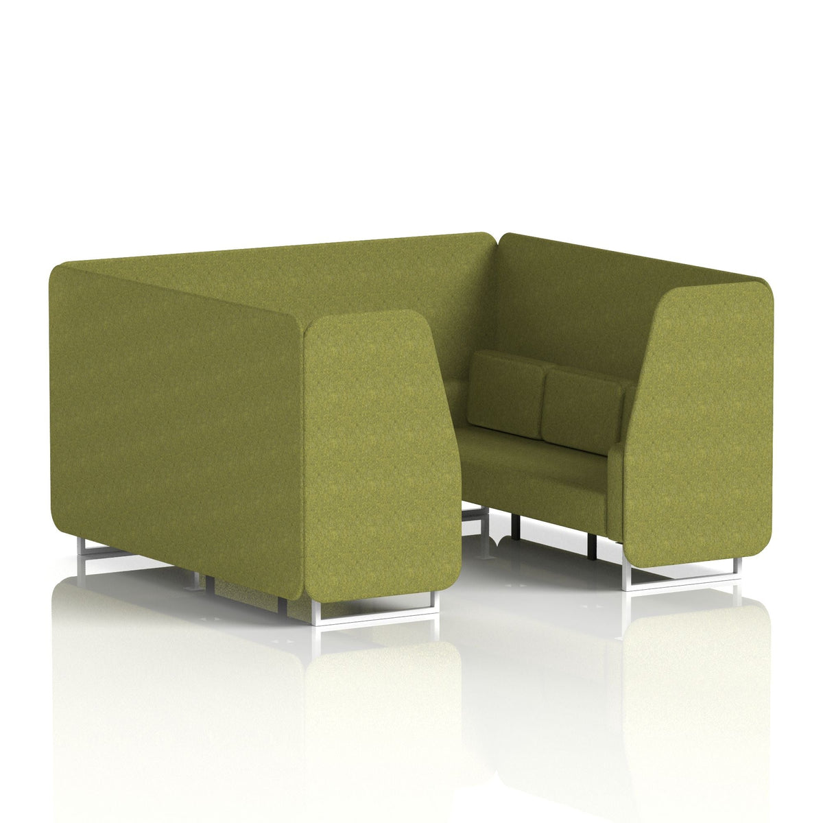 Commercial 6 Seater Privacy Booth – Single Tone – Crib 5 Rivet - Olive Panels And Sofa White - Industrious Decor