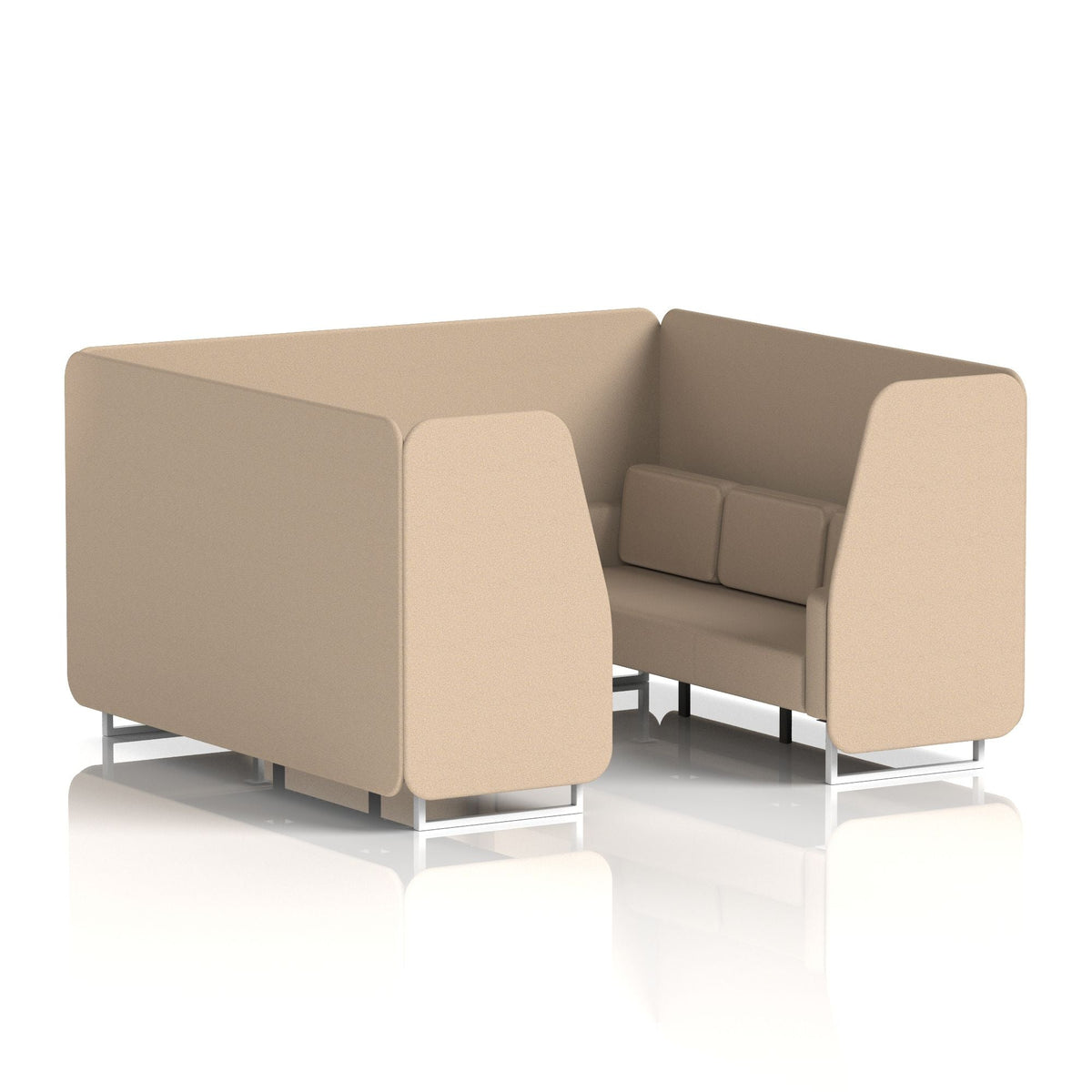 Commercial 6 Seater Privacy Booth – Single Tone – Crib 5 Synergy - Affix Panels And Sofa White - Industrious Decor