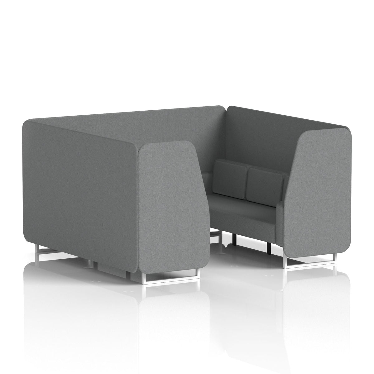 Commercial 6 Seater Privacy Booth – Single Tone – Crib 5 Synergy - Partner Panels And Sofa White - Industrious Decor