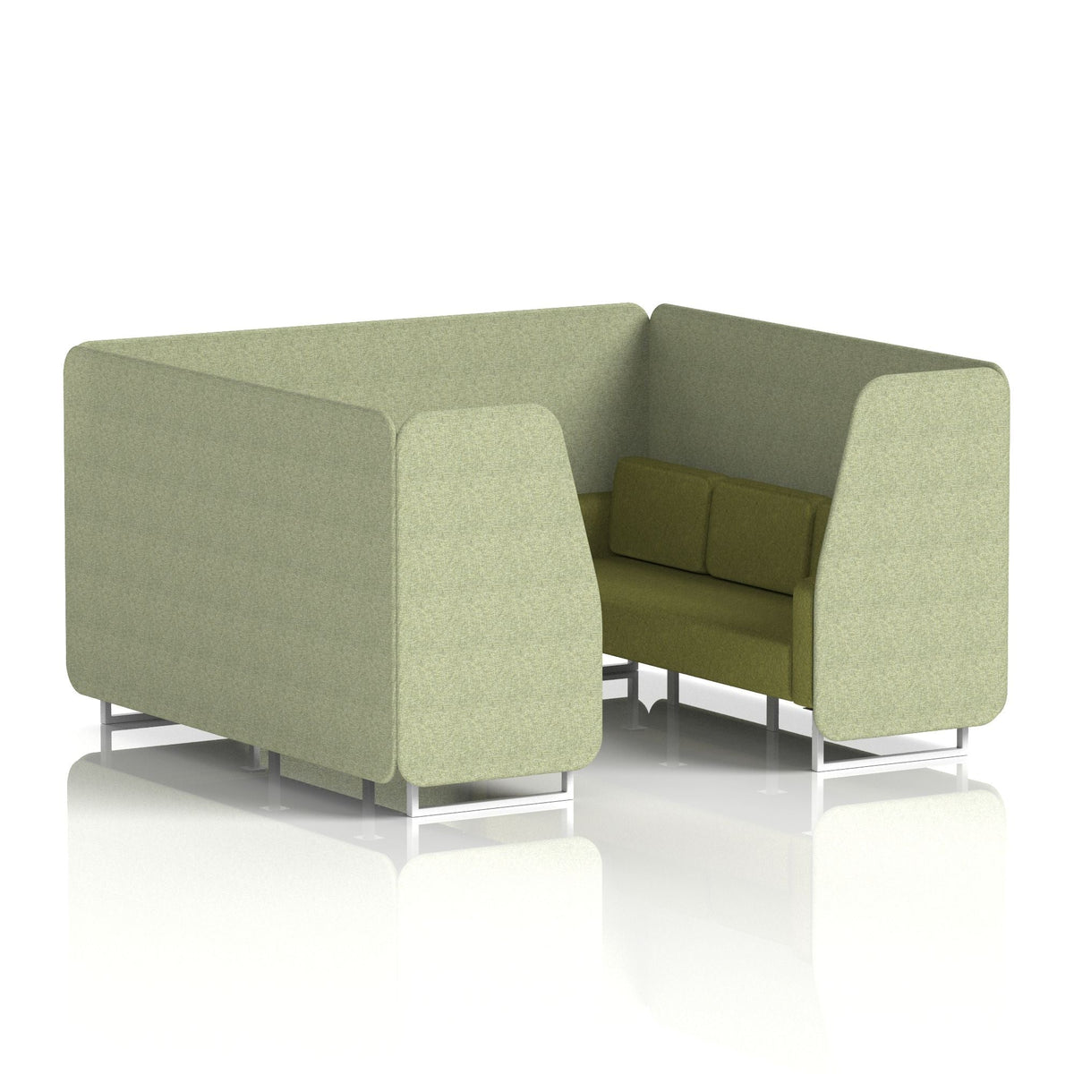 Commercial 6 Seater Privacy Booth – Two Tone – Crib 5 Rivet - Burnish Panels And Olive Sofa White - Industrious Decor