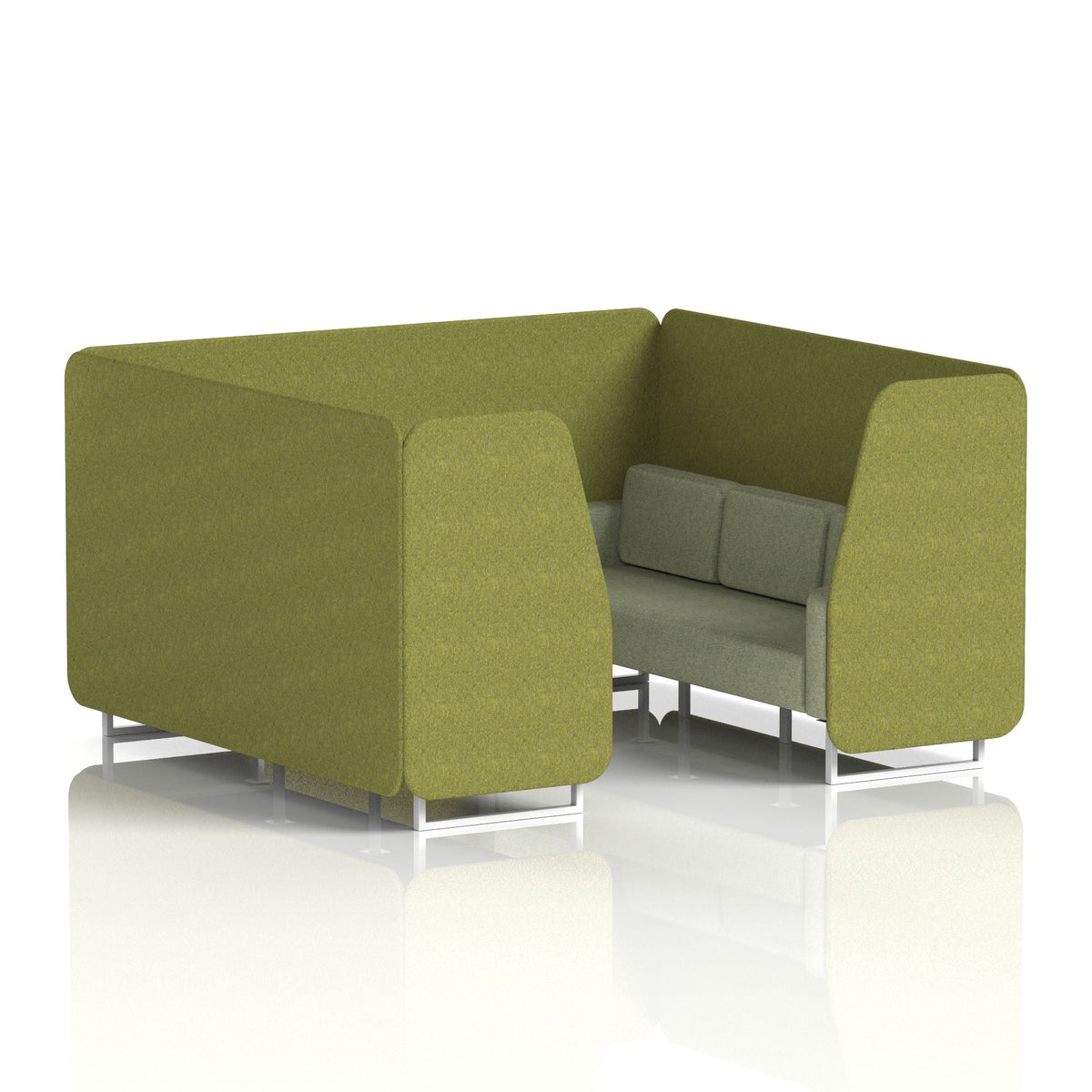 Commercial 6 Seater Privacy Booth – Two Tone – Crib 5 Rivet - Olive Panels And Burnish Sofa White - Industrious Decor