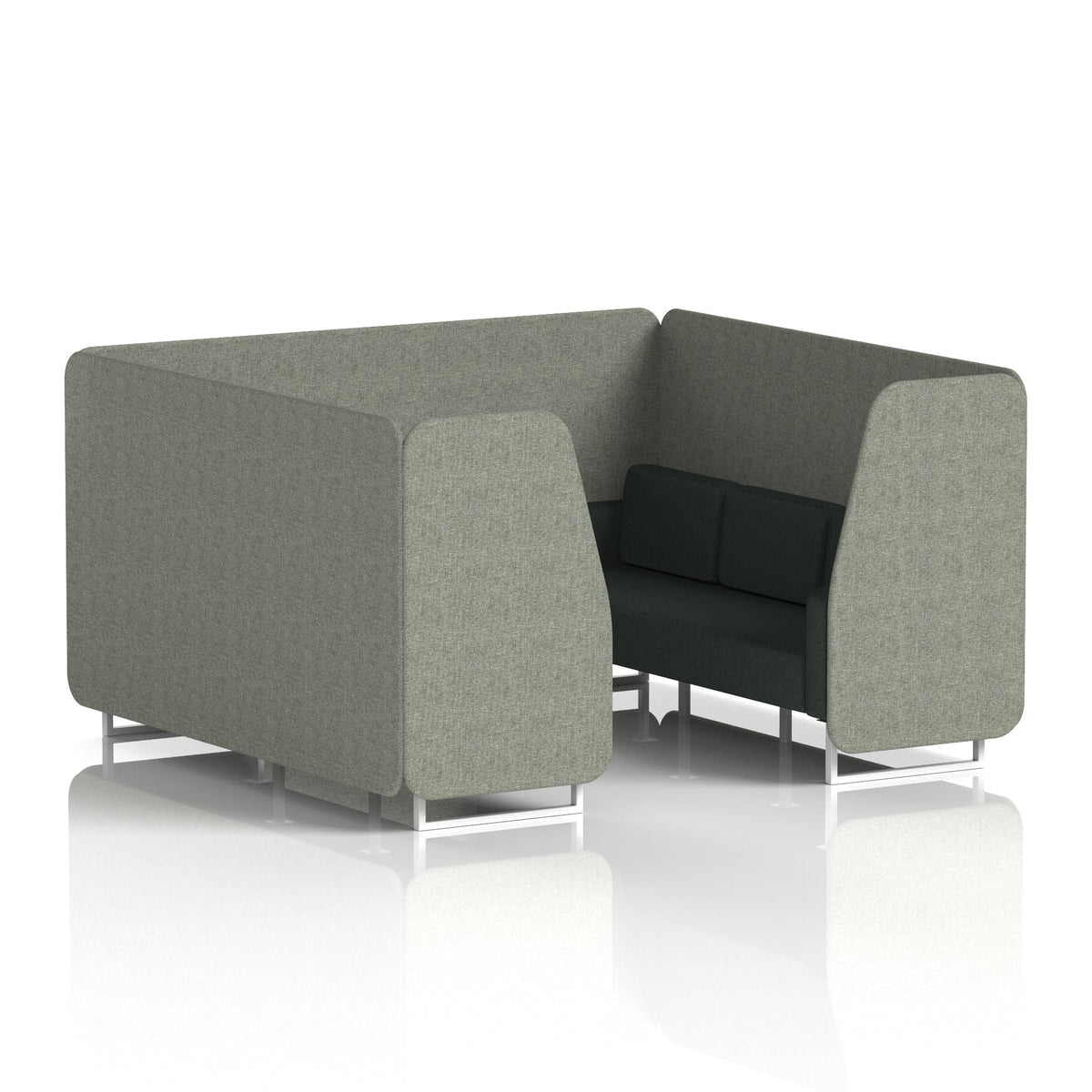 Commercial 6 Seater Privacy Booth – Two Tone – Crib 5 Rivet - Vitreous Panels And Charcoal Sofa White - Industrious Decor