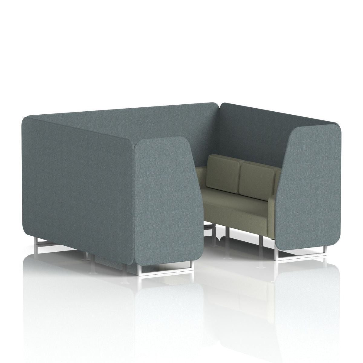 Commercial 6 Seater Privacy Booth – Two Tone – Crib 5 Main Line Flax - Westminster Panels And Newbury Sofa White - Industrious Decor