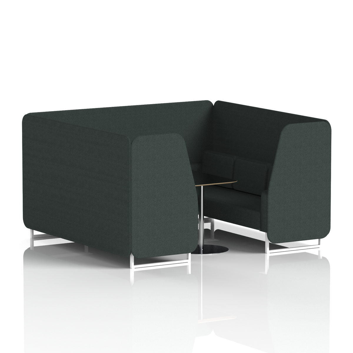 Commercial 6 Seater Privacy Booth with Black Table – Single Tone – Crib 5 Rivet - Charcoal Panels And Sofa White - Industrious Decor