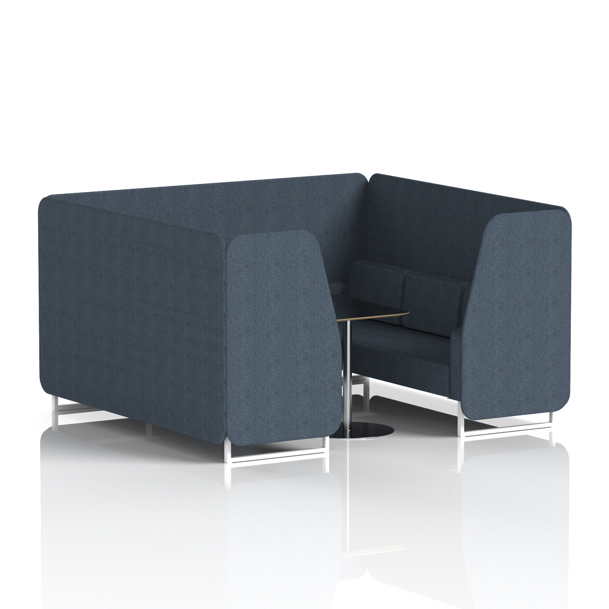 Commercial 6 Seater Privacy Booth with Black Table – Single Tone – Crib 5 Rivet - Crucible Panels And Sofa White - Industrious Decor