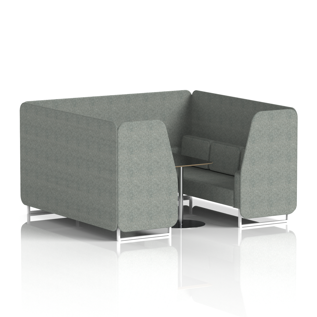 Commercial 6 Seater Privacy Booth with Black Table – Single Tone – Crib 5 Rivet - Prime Panels And Sofa White - Industrious Decor