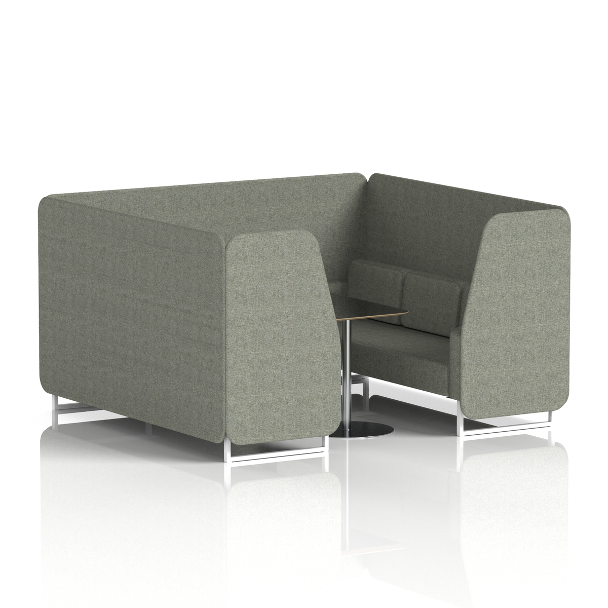 Commercial 6 Seater Privacy Booth with Black Table – Single Tone – Crib 5 Rivet - Vitreous Panels And Sofa White - Industrious Decor