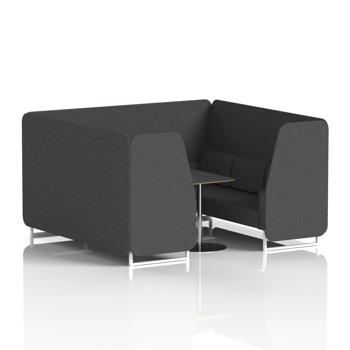 Commercial 6 Seater Privacy Booth with Black Table – Single Tone – Crib 5 X2 - Arithmetic Panels And Sofa White - Industrious Decor