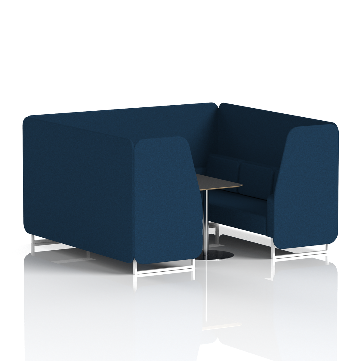 Commercial 6 Seater Privacy Booth with Black Table – Single Tone – Crib 5 X2 - Calculus Panels And Sofa White - Industrious Decor
