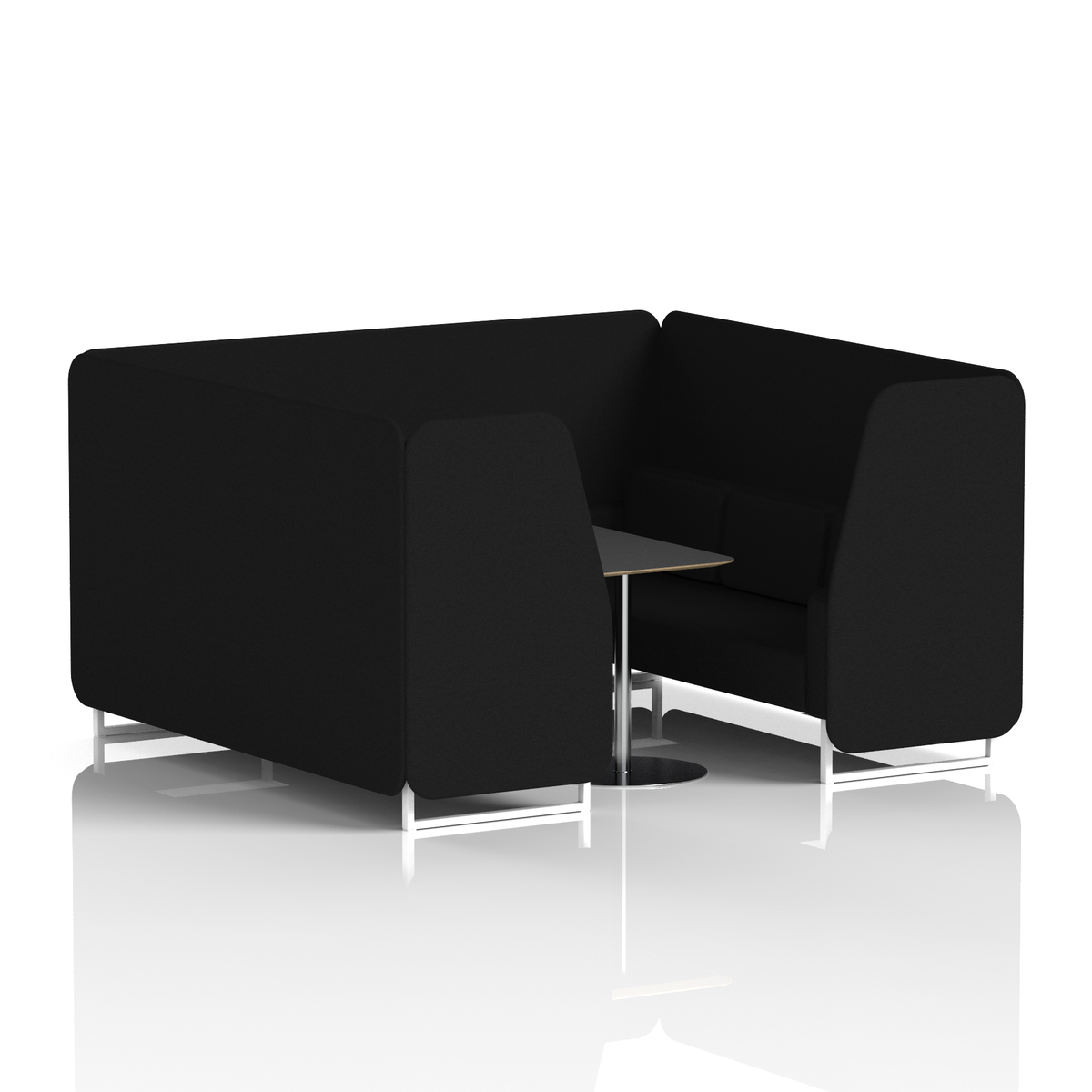 Commercial 6 Seater Privacy Booth with Black Table – Single Tone – Crib 5 X2 - Diameter Panels And Sofa White - Industrious Decor