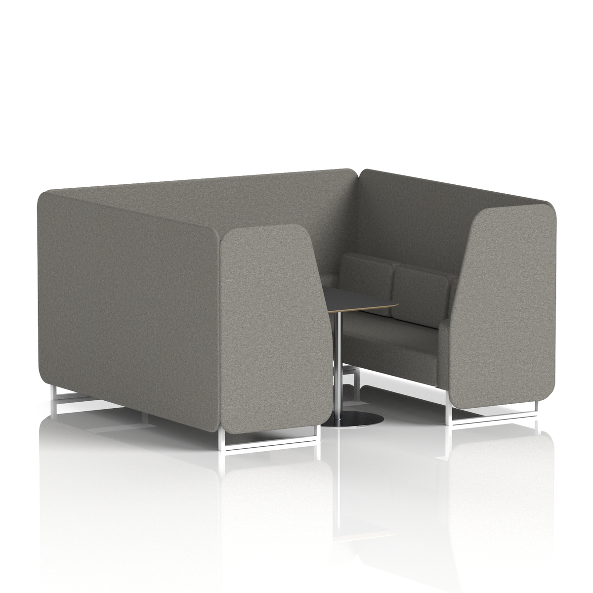 Commercial 6 Seater Privacy Booth with Black Table – Single Tone – Crib 5 X2 - Number Panels And Sofa White - Industrious Decor