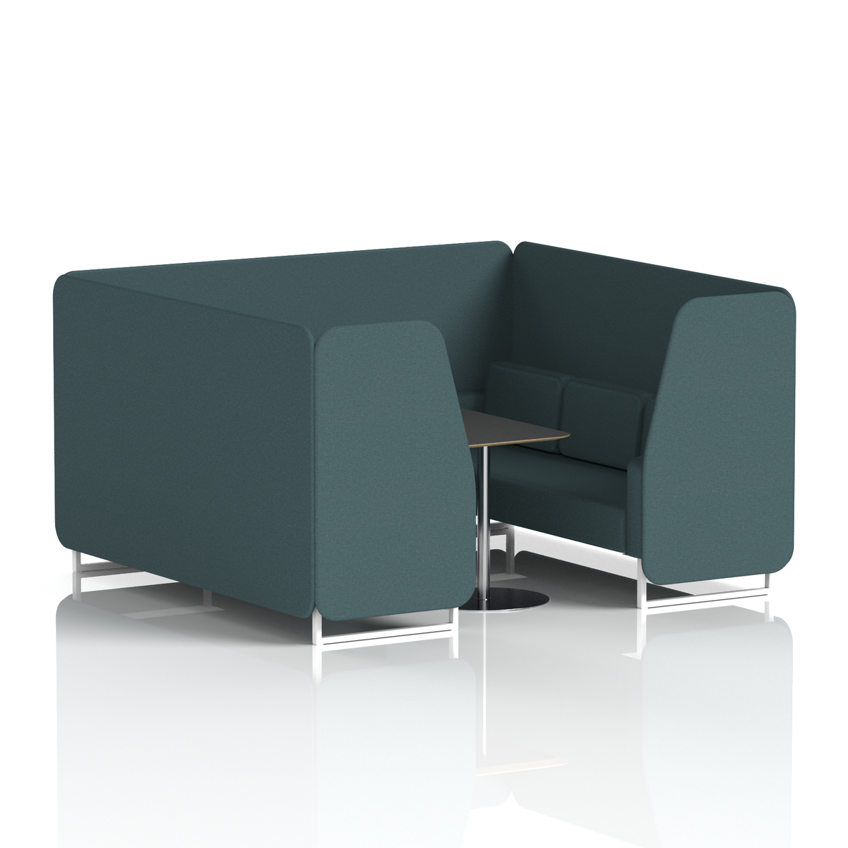Commercial 6 Seater Privacy Booth with Black Table – Single Tone – Crib 5 X2 - Polygon Panels And Sofa White - Industrious Decor