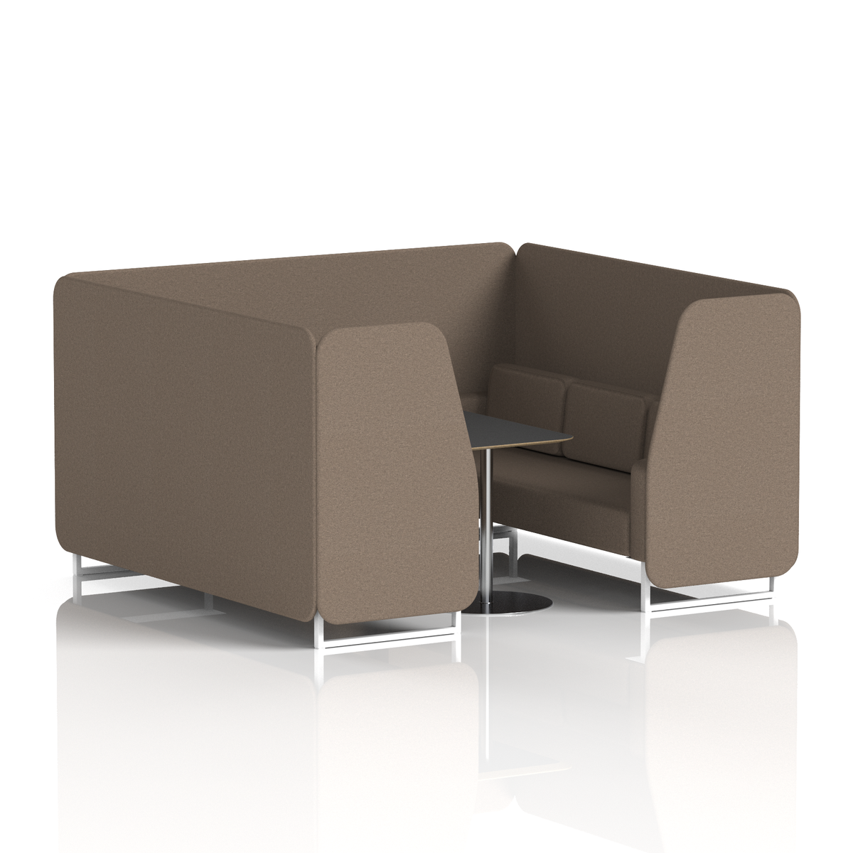 Commercial 6 Seater Privacy Booth with Black Table – Single Tone – Crib 5 X2 - Theory Panels And Sofa White - Industrious Decor
