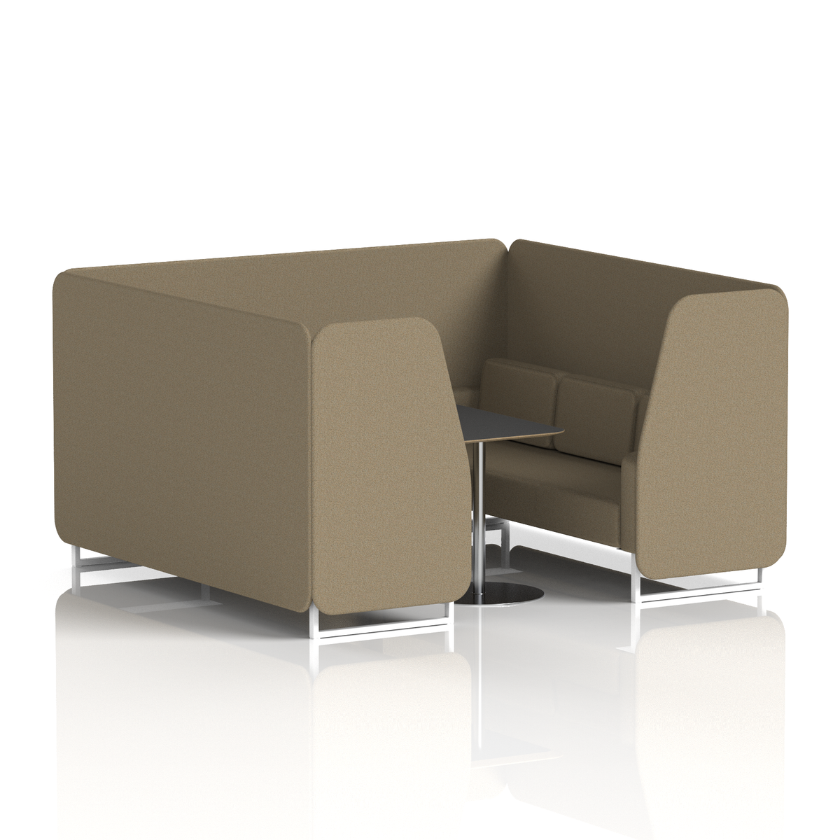 Commercial 6 Seater Privacy Booth with Black Table – Single Tone – Crib 5 Main Line Flax - Bank Panels And Sofa White - Industrious Decor
