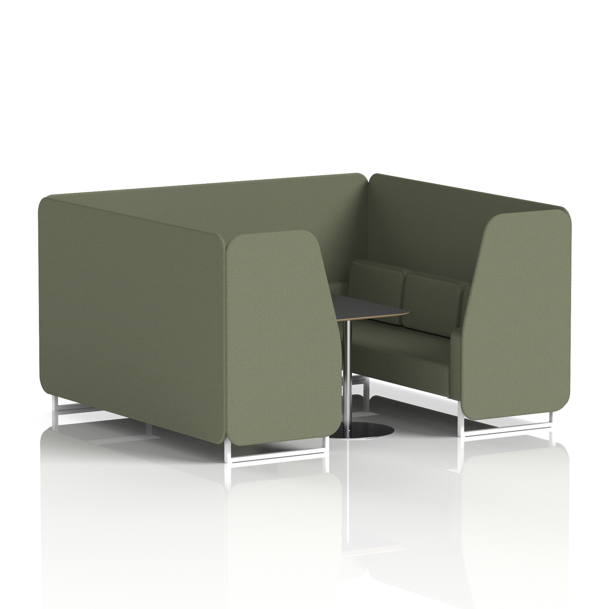 Commercial 6 Seater Privacy Booth with Black Table – Single Tone – Crib 5 Main Line Flax - Monument Panels And Sofa White - Industrious Decor