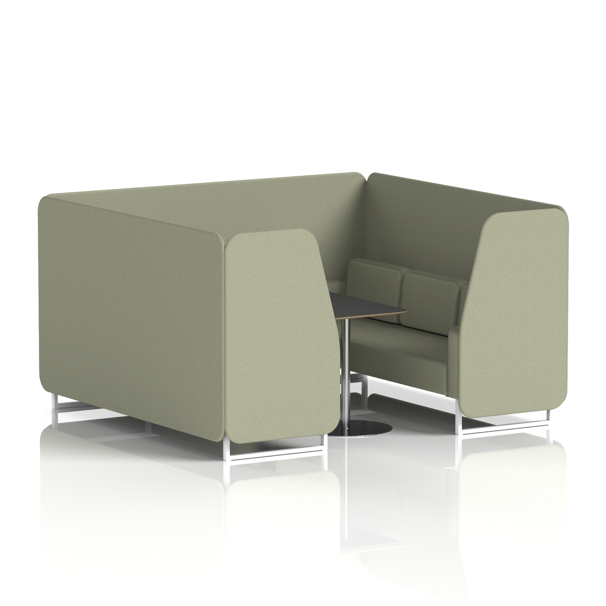 Commercial 6 Seater Privacy Booth with Black Table – Single Tone – Crib 5 Main Line Flax - Newbury Panels And Sofa White - Industrious Decor