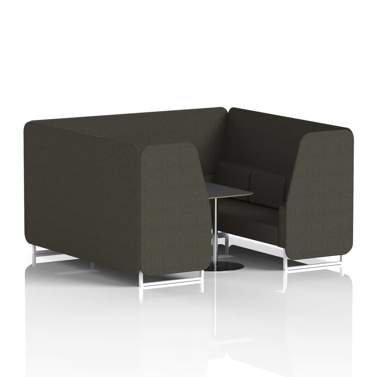 Commercial 6 Seater Privacy Booth with Black Table – Single Tone – Crib 5 Main Line Flax - Temple Panels And Sofa White - Industrious Decor