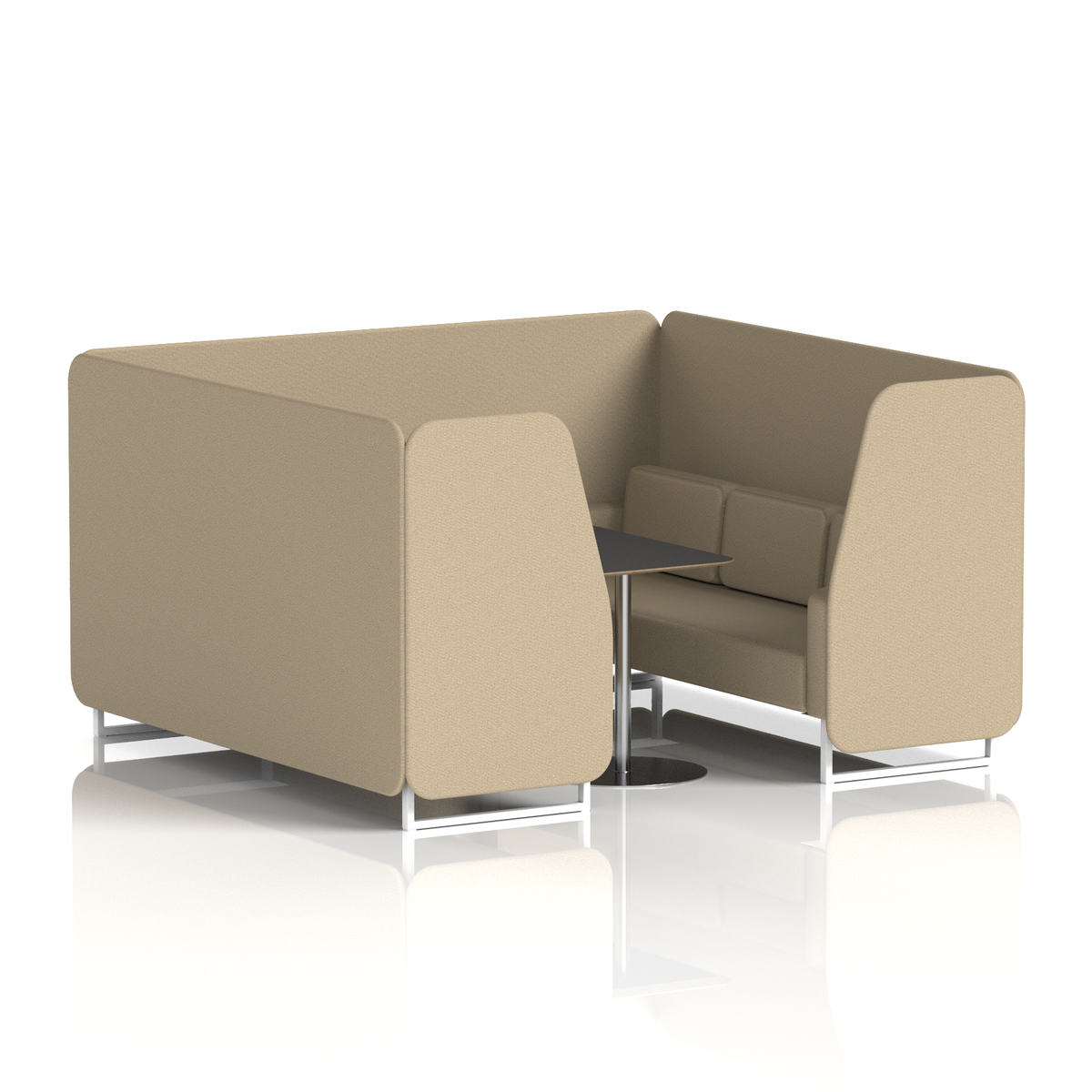 Commercial 6 Seater Privacy Booth with Black Table – Single Tone – Crib 5 Main Line Flax - Upminster Panels And Sofa White - Industrious Decor