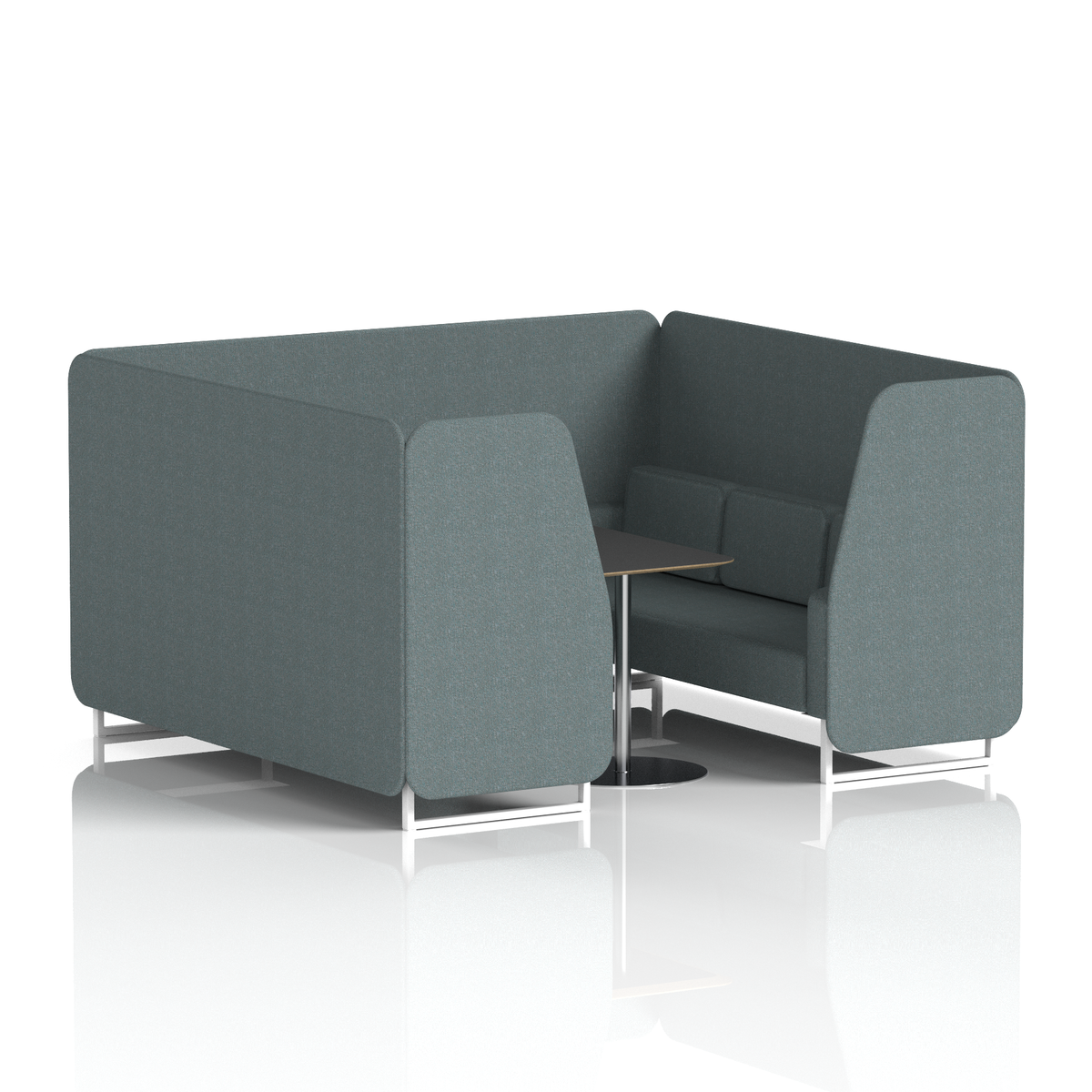 Commercial 6 Seater Privacy Booth with Black Table – Single Tone – Crib 5 Main Line Flax - Westminster Panels And Sofa White - Industrious Decor